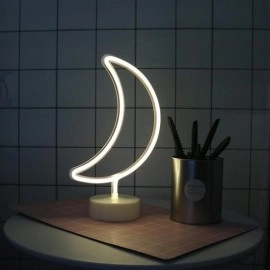 NM Store® Dekoratif Pilli Ay Tasarımlı 3D Neon Led Masa Ve Gece Lambası