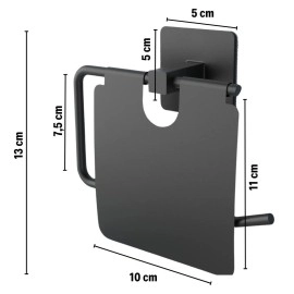 NM Store® Kendiliğinden Yapışkanlı Siyah Paslanmaz Metal Kapaklı Tuvalet Kağıtlığı Aparatı