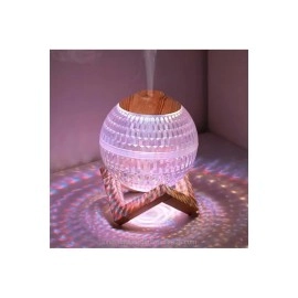 sonx Renkli Kristal Küre Tasarımlı LED Işıklı Hava Nemlendirici – Sessiz Çalışma ve Ahşap Desenli Kapak