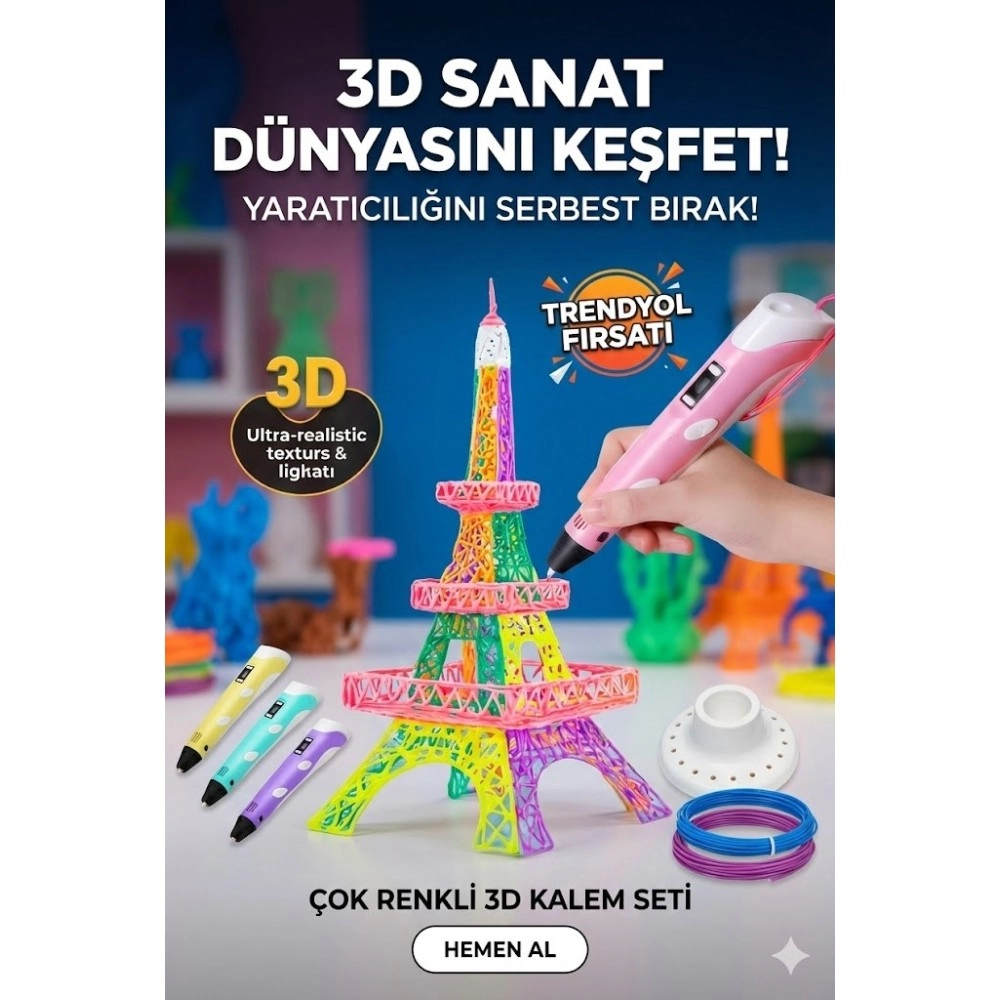 Yaratıcı 3D Kalem Seti Üç Boyutlu Çizim Kalemi LCD Ekranlı ABS/PLA Filament Uyumlu