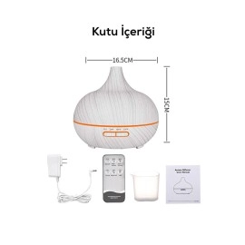 Aroma Difüzör Gece Işığı BEYAZ PARKE DESEN 7 Led Nemlendirici Kumandalı 550 ml Buhar Makinesi
