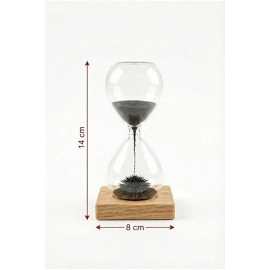 Manyetik Kum Saati Mıknatıslı Ahşap Standlı Dekoratif Masaüstü Hediyelik Süs Eşyası (14 cm)