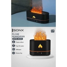 Alev Efektli Ultrasonik Hava Nemlendirici – Sessiz, Otomatik Kapanma, LED Işıklı Aroma Difüzör