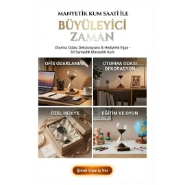 Manyetik Kum Saati Mıknatıslı Ahşap Standlı Dekoratif Masaüstü Hediyelik Süs Eşyası (14 cm)
