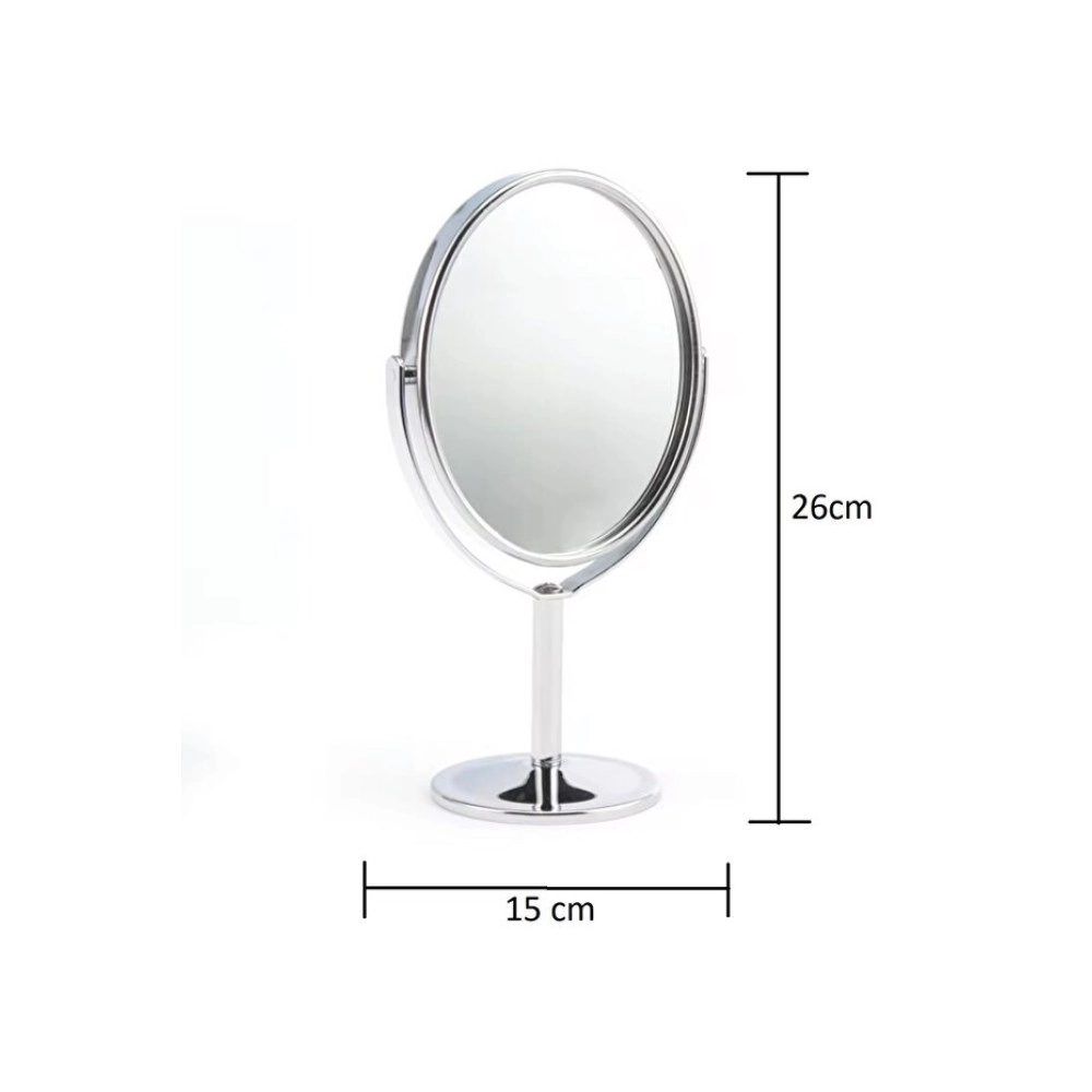 SONX Oval Masaüstü Ayaklı 360° Dönebilen, İşyeri, Seyahat İçin Mini Krom Ayna 15X25CM