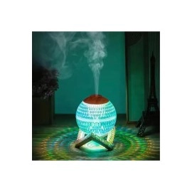 sonx Renkli Kristal Küre Tasarımlı LED Işıklı Hava Nemlendirici – Sessiz Çalışma ve Ahşap Desenli Kapak