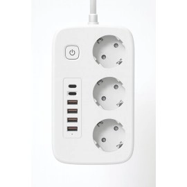 2500W Çoklu Priz 2 METRE – 3’lü AC Priz +5 USB Çıkışı AKIM KORUMALI Alev Almayan Gövde,
