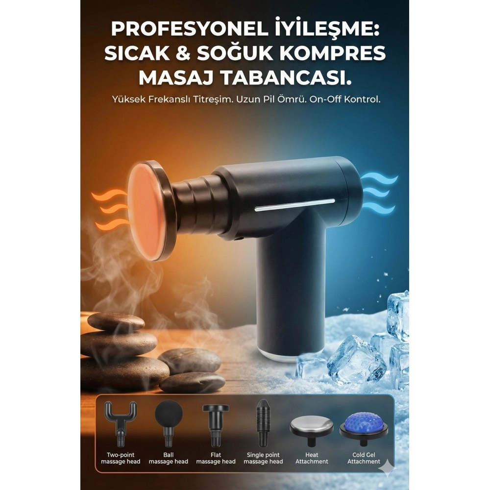 SONX Şarjlı Masaj Tabancası - Boyun Sırt ve Kas Ağrıları İçin Sıcak Soğuk Başlıklı Masaj Aleti - Sporcu Masaj Gun
