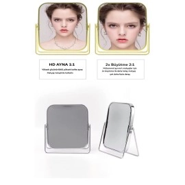 Gümüş Renk Ayarlanabilir KARE Metal Ayaklı Masa Üstü Makyaj Aynası –360° Döner,Dekoratif Tasarım