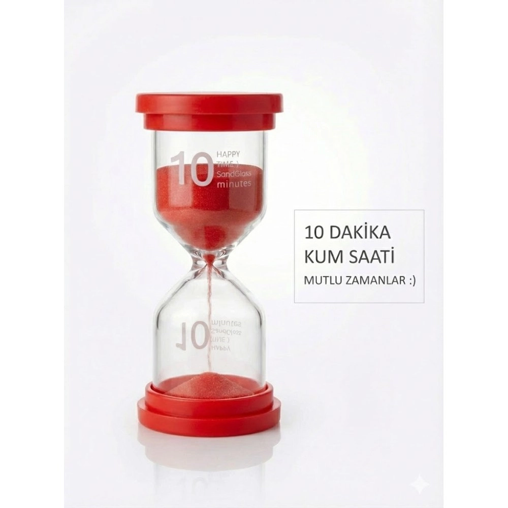 10 Dakika Kırmızı Kum Saati Dekoratif Zamanlayıcı Mutfak Ders ve Çocuk Oyun Süre Ölçer