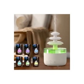 3 Katlı Şelale YAĞMUR Tasarımlı Ultrasonik Aroma Difüzör – 6 Renk LED Işıklı Hava Nemlendirici