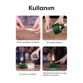 Vintage Alev Efektli Gece Lambalı Hava Nemlendirici – Ayarlanabilir Işık ve Buhar Gücü