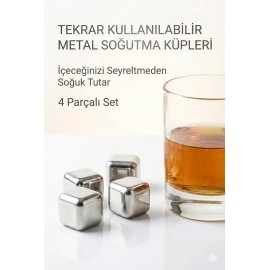 Paslanmaz Çelik Buz Küpü 4'lü Set Metal Soğutucu Küpler İçecek Tadını Bozmayan