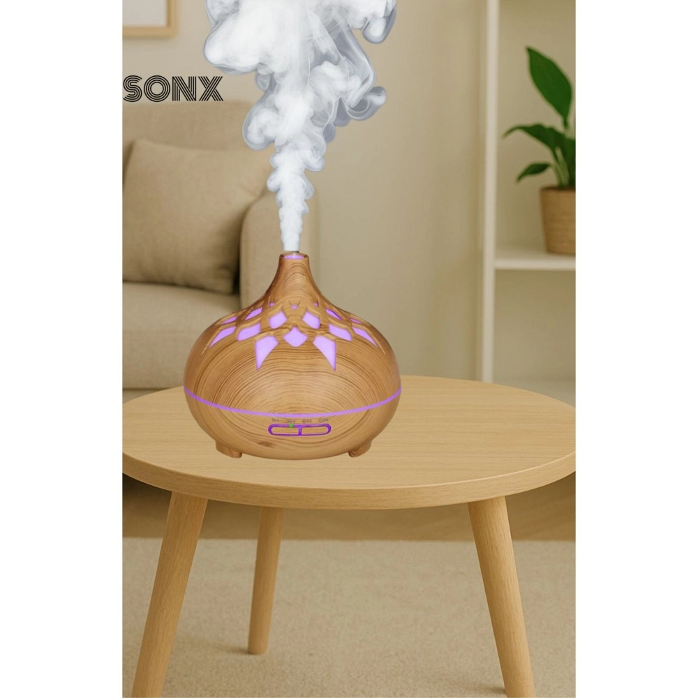 sonx Aroma Difüzör Gece Işığı 7 Led DESENLİ Nemlendirici Kumandalı Buhar Makinesi 550 ml